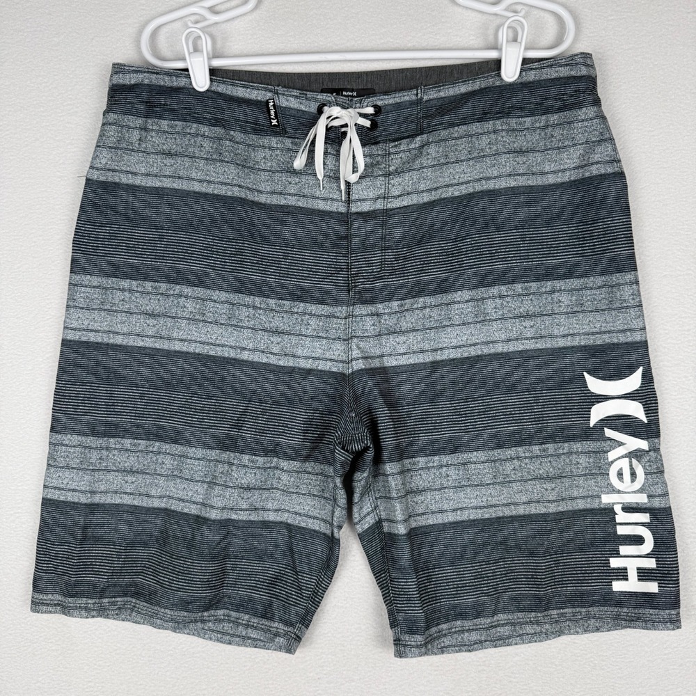 Hurley Board Shorts Mens 36‎ Gray Striped Swim Trunks MBS0008080